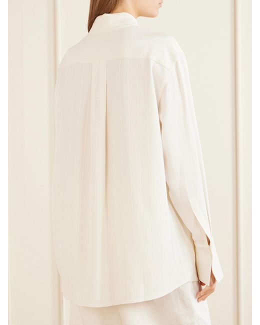 Kallmeyer Natural Mollie Sequin-Embellished Striped Twill Shirt