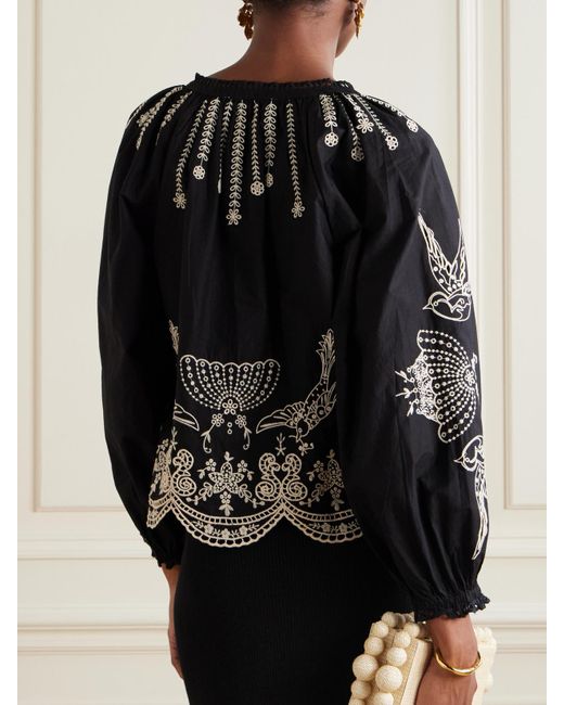 Blouse En Popeline De Coton À Broderies Kingsley Sea en coloris Black