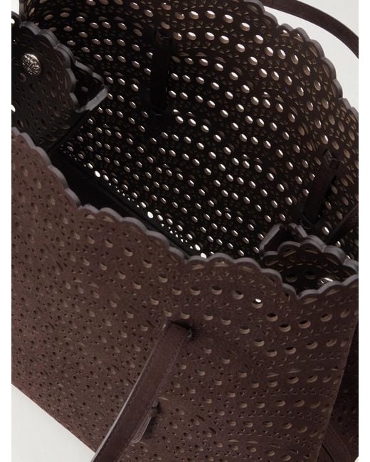 Alaïa Black Mina 37 Laser-Cut Leather Tote