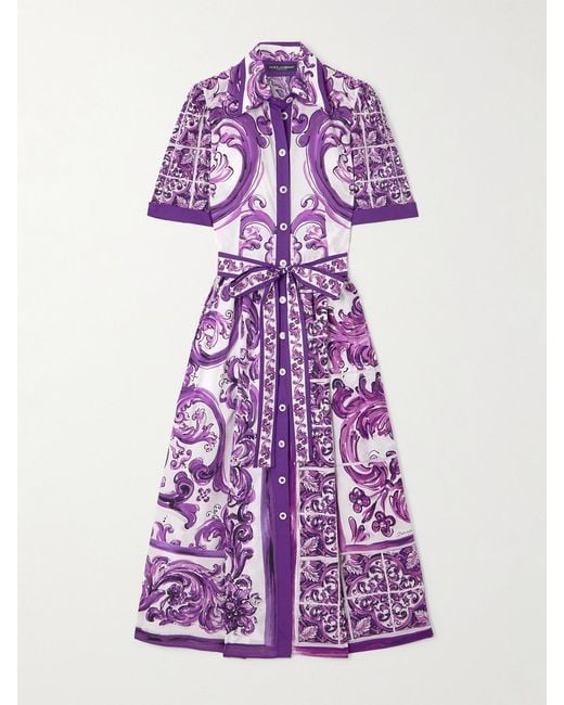Dolce & Gabbana Purple 'Maiolica' Print Chemisier Dress