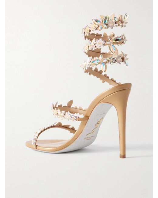 Rene Caovilla Metallic Eden Crystal-Embellished Satin Sandals