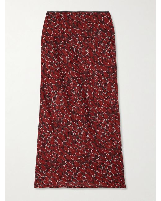 Jupe Midi En Mousseline De Soie Imprimée Saint Laurent en coloris Red