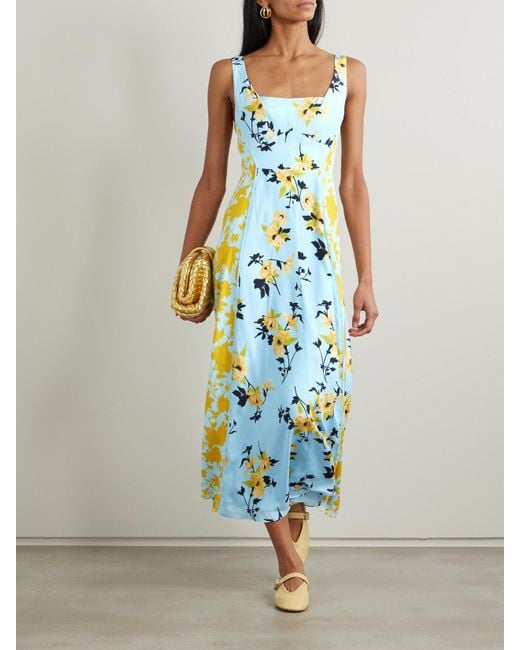 La Ligne White Floral-Print Silk Maxi Dress