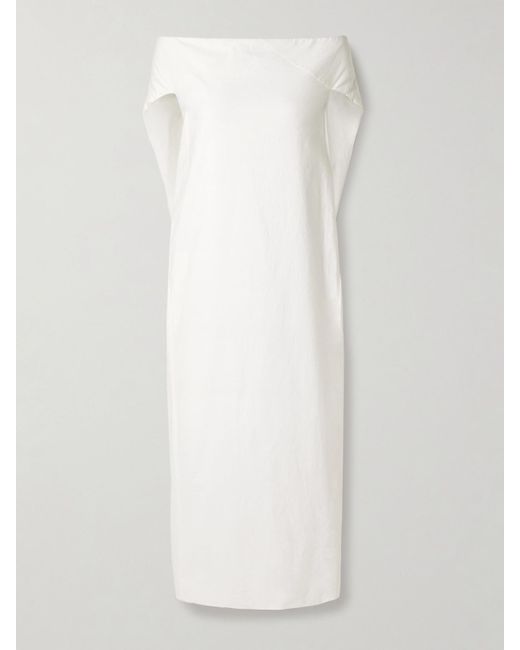 The Row White Anitas Off-The-Shoulder Cape-Effect Cotton-Poplin Midi Dress