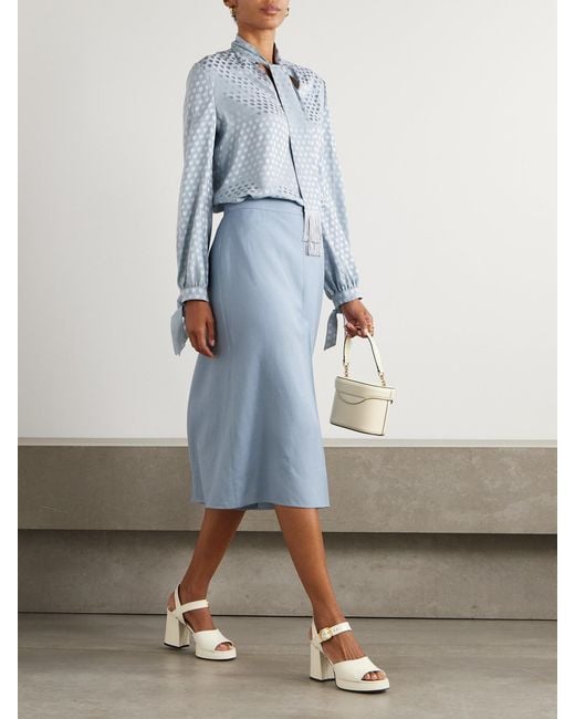 Valentino Garavani Blue Layered Canvas Wide-Leg Pants