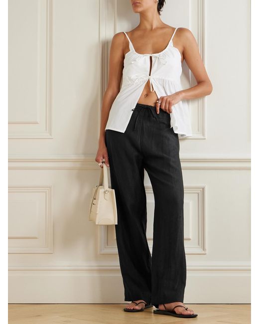 Deiji Studios Black Linen Straight-Leg Pants