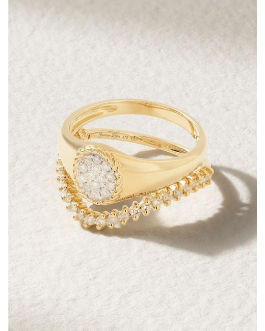Set De Deux Bagues En Or 9 Carats (375/1000) Et Diamants Mini Chevalière + Alliance Yvonne Léon en coloris Natural