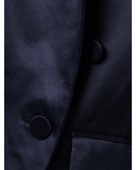 Alex Perry Blue Doppelreihiger Mantel Aus Satin Aus Einer Baumwoll-Seidenmischung