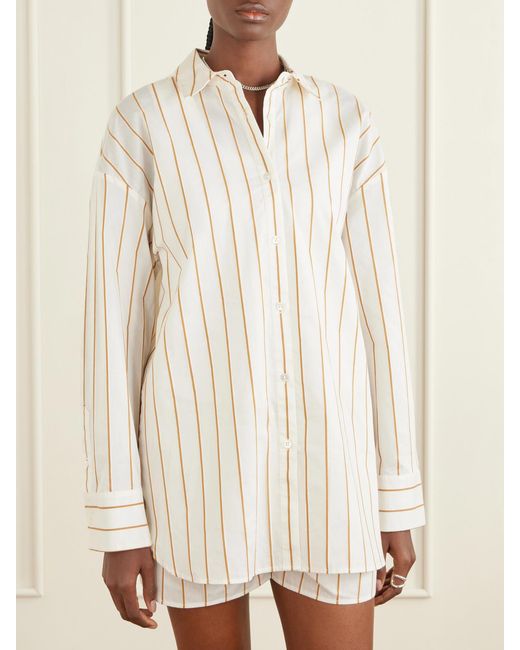 Staud Natural Kendy Striped Cotton-Blend Shirt