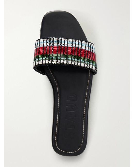 Staud White Da Adolfo Tove Beaded Leather Slides