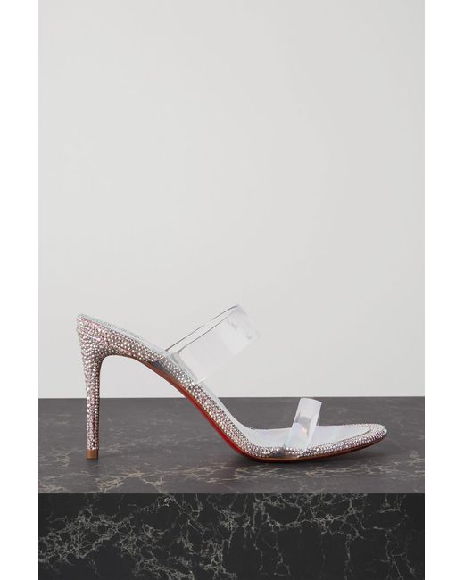 Christian Louboutin Just Strass 85 Crystal-embellished Pvc And Iridescent  Leather Sandals in Metallic | Lyst