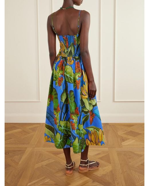 Farm Rio White Banana Grapes Printed Linen-Blend Midi Dress