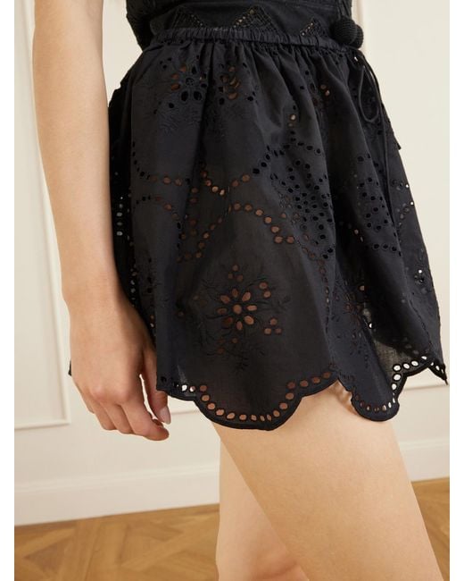 Matteau Black Scalloped Broderie Anglaise-Trimmed Cotton Mini Skirt