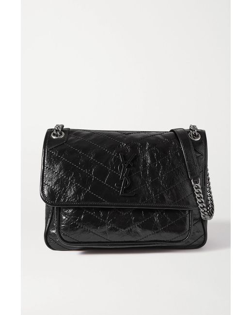 Saint Laurent Niki Medium Crinkled Glossed leather Shoulder Bag in