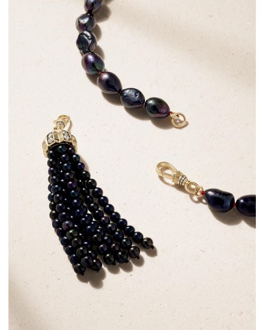 Lucy Delius Black 14-Karat, Diamonds And Pearl Beaded Necklace
