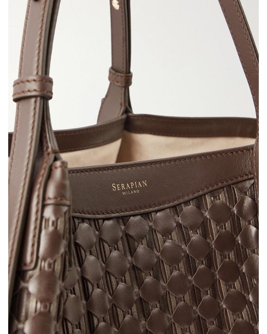 Serapian Brown Secret Mosaico Leather Tote
