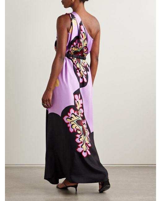 LaDoubleJ White Roy One-Shoulder Printed Silk-Twill Maxi Dress