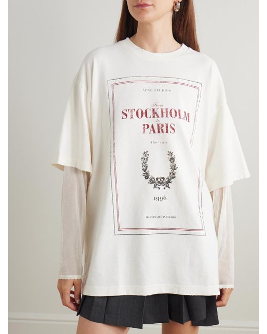 Acne Natural Mehrlagiges T-Shirt Aus Baumwoll-Jersey Mit Mesh-Besätzen