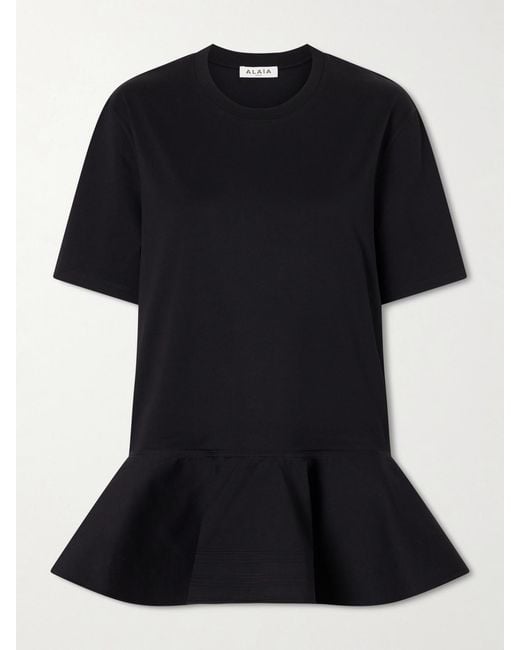 Alaïa Black Peplum Cotton-Jersey T-Shirt