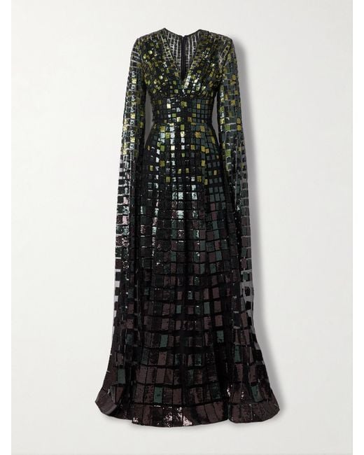 Robe Du Soir En Tulle À Sequins Elie Saab en coloris Black