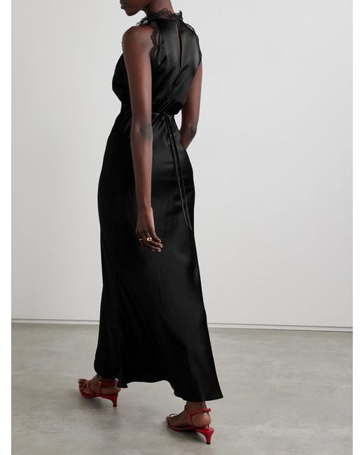 Rodarte Black Lace-trimmed Silk-satin Gown
