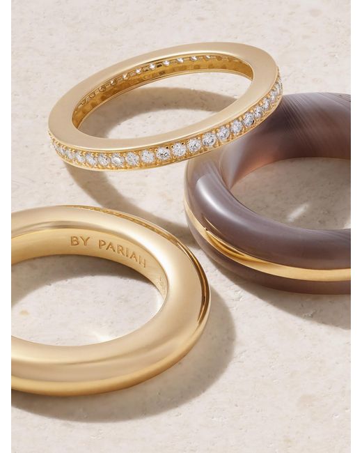 BY PARIAH Natural Classic Stack Set Of Three 14-Karat Recycled, Agate And Diamond Ring