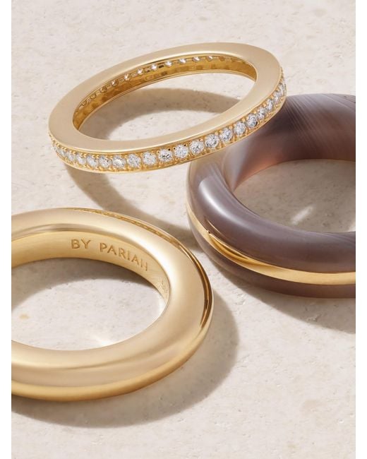 BY PARIAH Natural Classic Stack Set Aus Drei Ringen Aus Achat Und Recyceltem 14 Karat Mit Diamanten