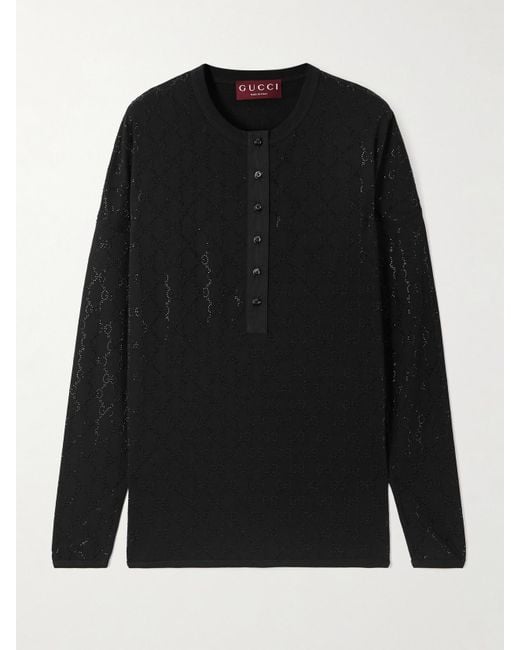 Gucci Crystal-Embellished Cotton And Modal-Blend Jersey Henley Top in ...