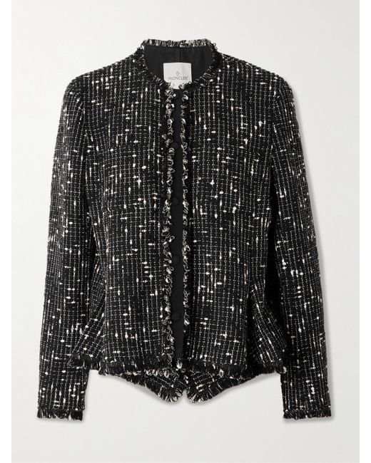 Veste En Tweed De Lin Et Coton Mélangés À Franges Verneuil Moncler en coloris Black