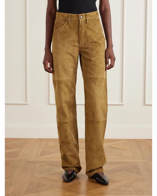 Altuzarra Natural Mills Suede Straight-Leg Pants