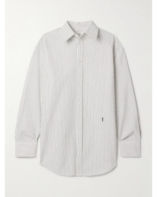 Saint Laurent White Hemd Aus Gestreifter Baumwolle Mit Stickerei