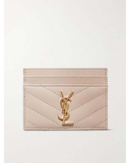 Saint Laurent Natural Monogramme Quilted Textured-Leather Cardholder