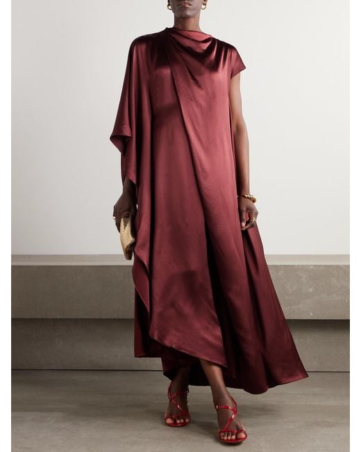 Roksanda Red Hiba Cape-Effect Asymmetric Draped Silk-Satin Dress