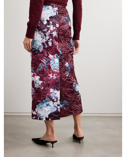 Erdem Purple Floral-Print Crinkled Duchesse-Satin Midi Skirt