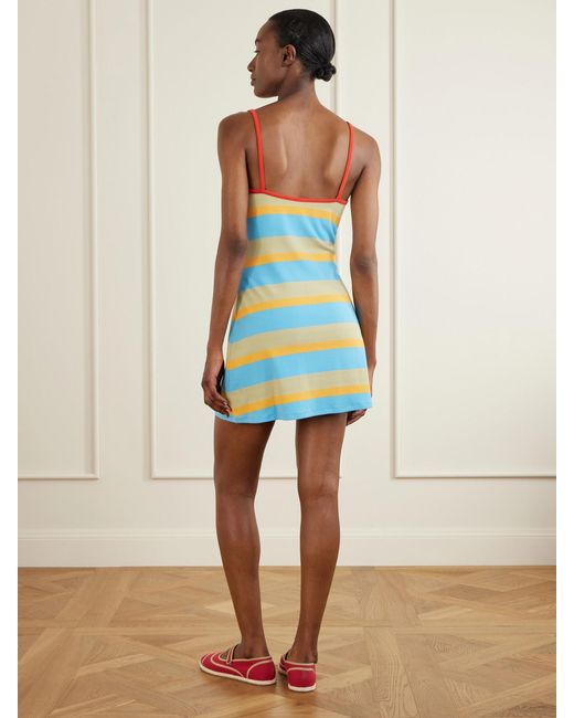 Staud Blue Da Adolfo Vespa Striped Logo-Embroidered Cotton-Blend Dress