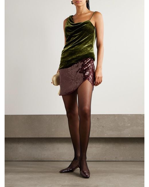 Dries Van Noten Green Asymmetric Draped Velvet Top
