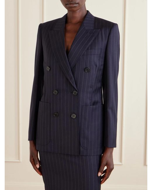 Givenchy Blue Pinstripe Double-Breasted Wool Blazer