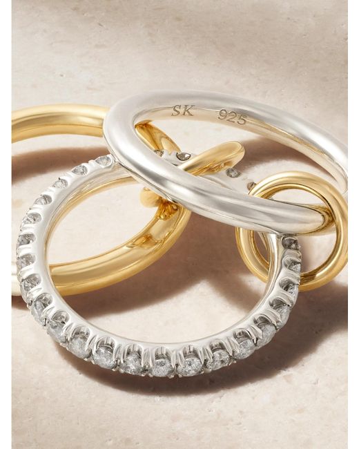Spinelli Kilcollin Metallic Taurus Set Of Three 18-Karat And Sterling Diamond Rings