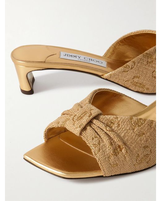 Jimmy Choo Natural Annika 35 Mules Aus Metallic-Raffiabast Mit Jacquard-Muster