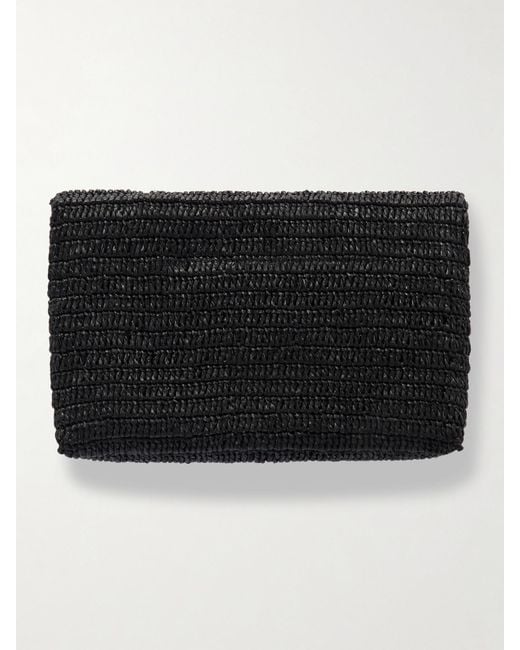 Saint Laurent Black Cassandre Raffia Clutch