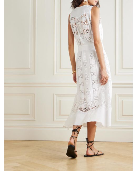 Miguelina White Alexia Midikleid Aus Besticktem Baumwoll-Voile Und Spitze Mit Bindegürtel