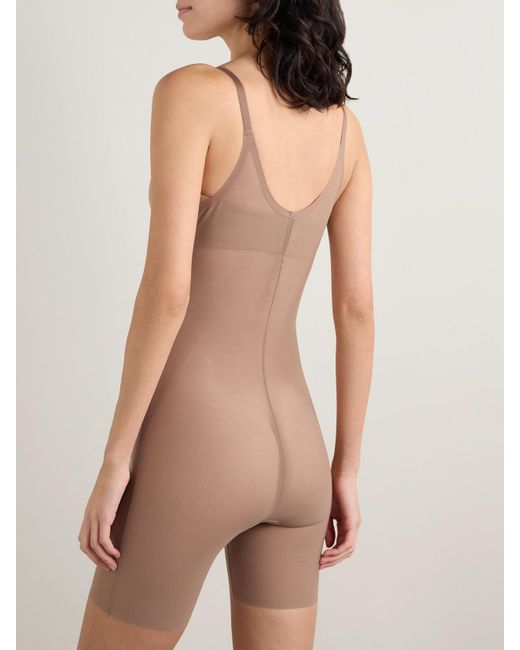 Spanx Brown Shape Satin-X Open-Bust Mid-Thigh Bodysuit