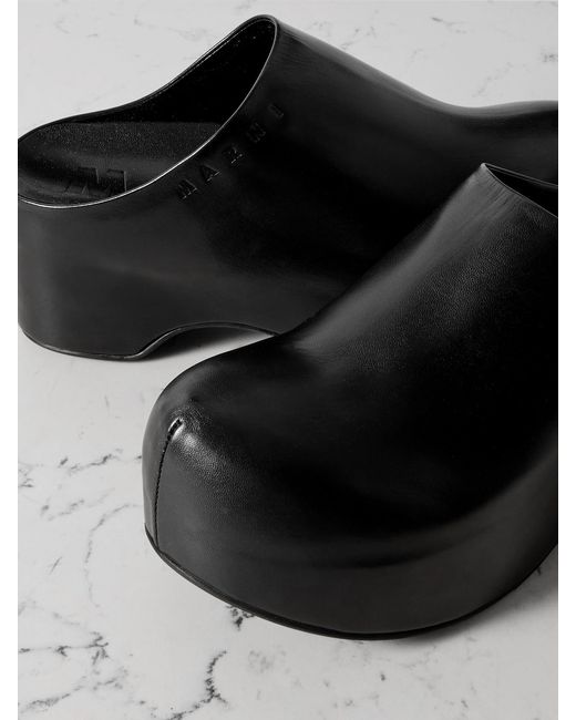 Marni Black Sabot Leather Platform Clogs