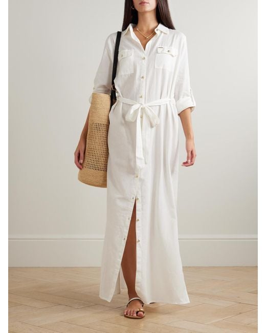 Melissa Odabash White Darcy Belted Cotton And Linen-Blend Maxi Shirt Dress