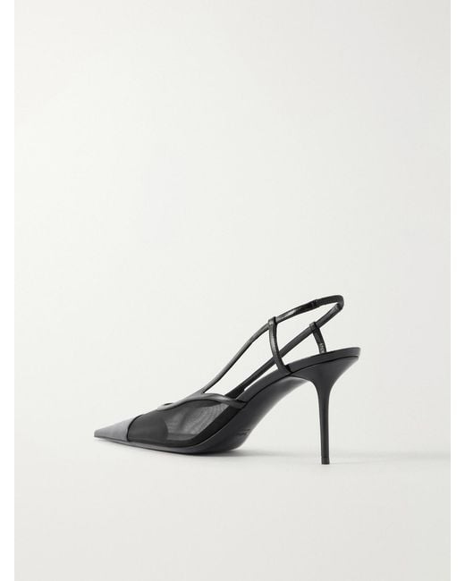 Saint Laurent Natural Renée Embroidered Patent Leather-Trimmed Mesh Slingback Pumps