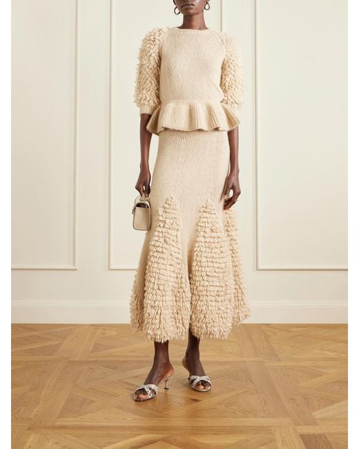 Ulla Johnson Natural Nathalie Ruffled Alpaca-Blend Bouclé Midi Skirt