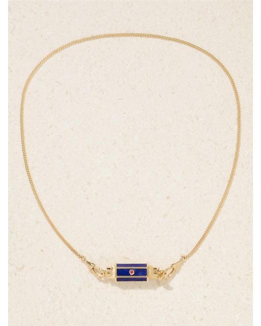 Marie Lichtenberg Natural Baby Locket 18-Karat, Lapis Lazuli And Ruby Necklace