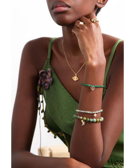 Sydney Evan Green Small Peace Heart 14-Karat Multi-Stone Bracelet