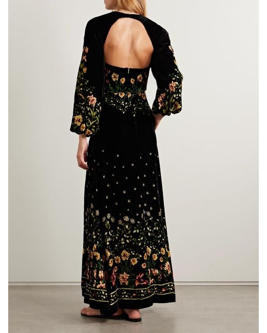Agua Bendita Black Alamo Paramo Cutout Floral-Print Velvet Maxi Dress