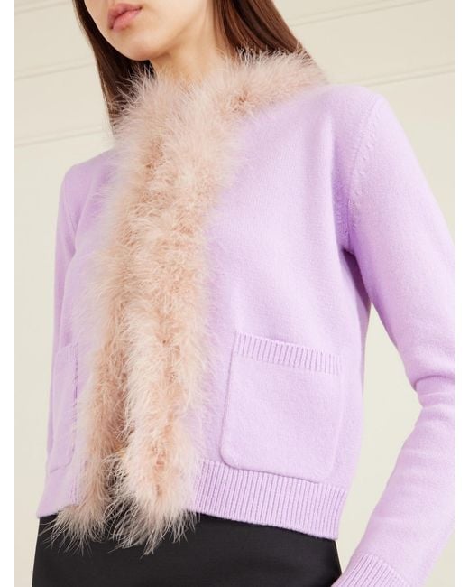 Valentino Garavani Pink Feather-Trimmed Wool Cardigan